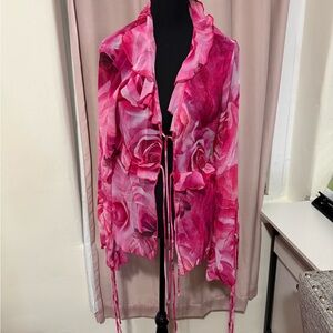 Fun Weekend Floral Blouse - Hot Pink/combo